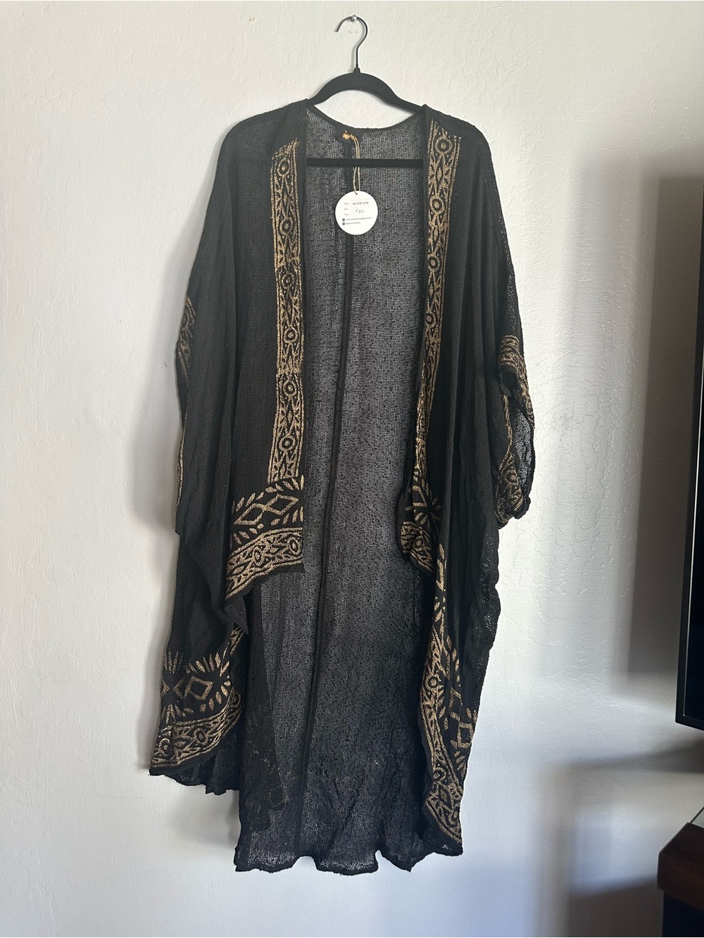 Women’s Black and Gold Embroidered Duster Coat